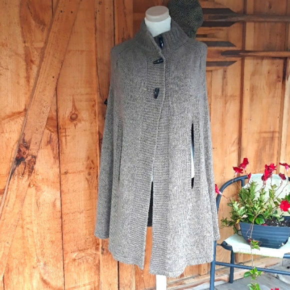 Wool Knit Taupe Brown Long Cape - Picture 1 of 8